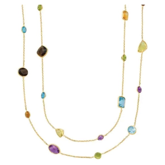 NEVER WORN 14K GOLD 30″ MULTI STONE NECKLACE - Picture 4 of 7